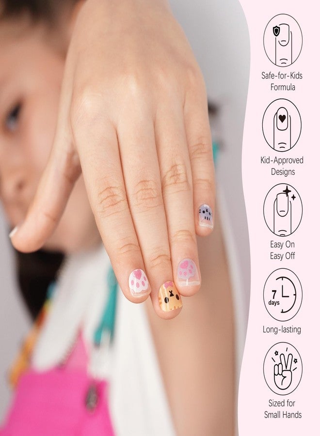 DANNI & TONI Kids Gel Nail Strips Cat Paws Pink Salon-Quality Peel & Stick Manicure for Children (Age 6+)– Safe, Long-Lasting, Easy to Apply |Paw Pals - Image 3